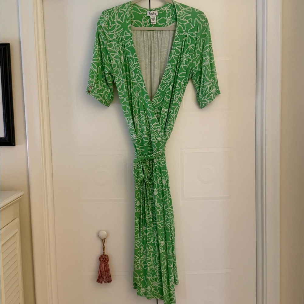 Lilly Pulitzer Green Ruffled Wrap Sundress - Picture 4 of 5